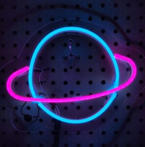 Planet Neon Sign - LED Planet with Ring Wall Light for Bedroom, Space Decor, Cosmetic Aesthetic Design.